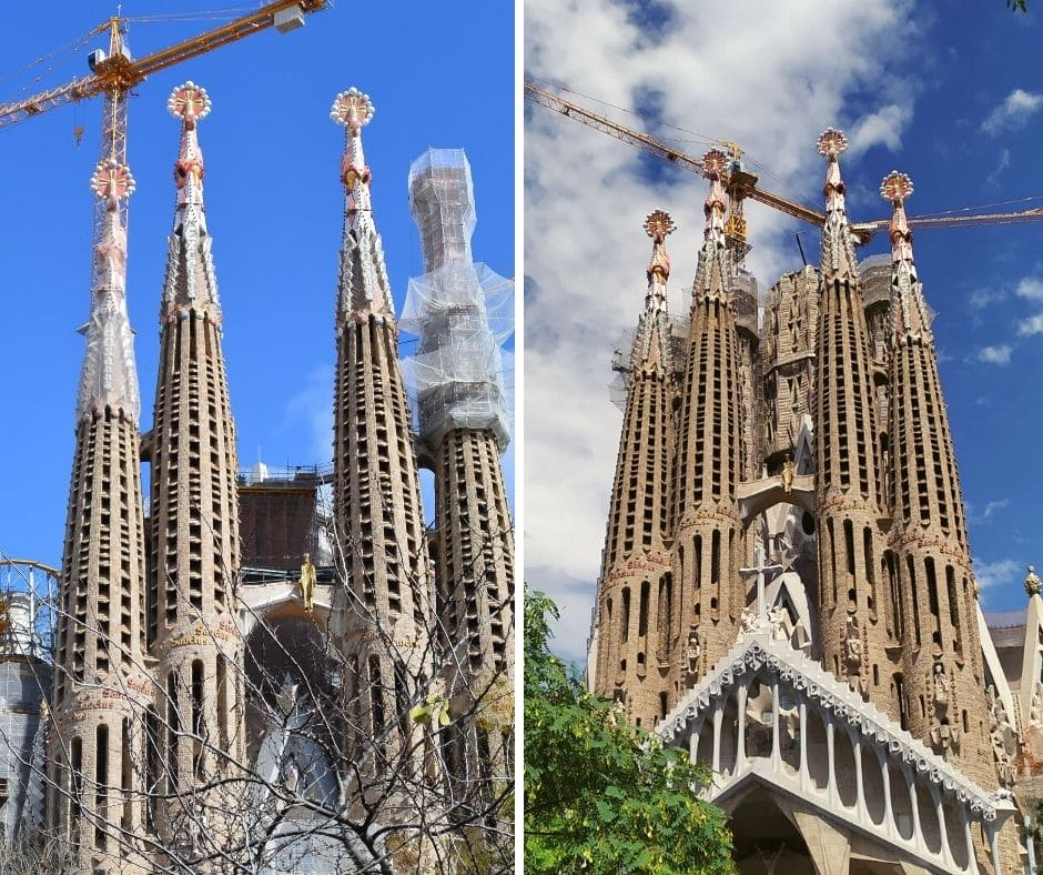 Sagrada Família em Barcelona em 2016 e 2020